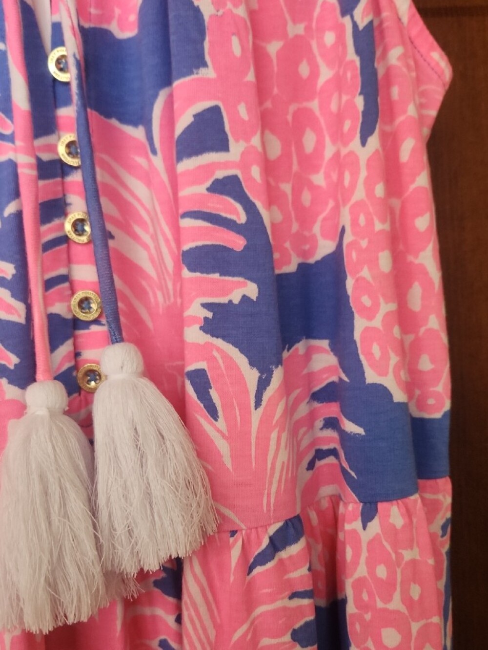 Lilly Pulitzer Pink & Blue Ruffled Tie-Neck Dress - Picture 4 of 4